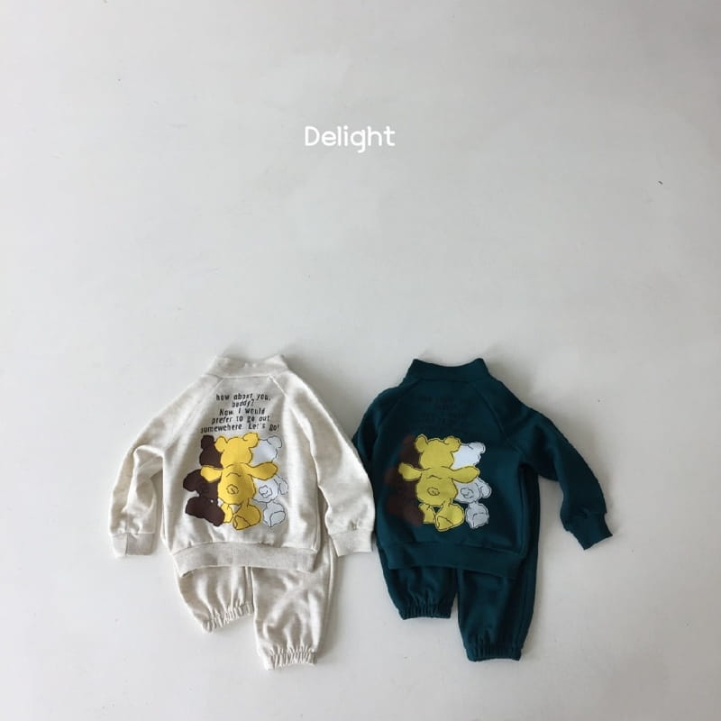 Delight - Korean Children Fashion - #littlefashionista - Three Bears Half Zip-up Top Bottom Set - 2