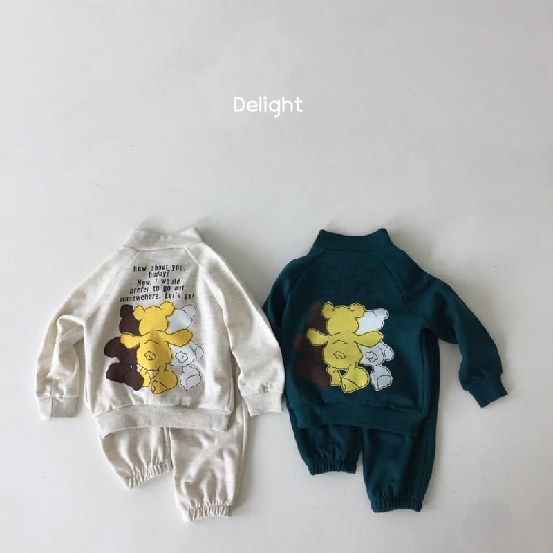 Delight - Korean Children Fashion - #magicofchildhood - Three Bears Half Zip-up Top Bottom Set - 3