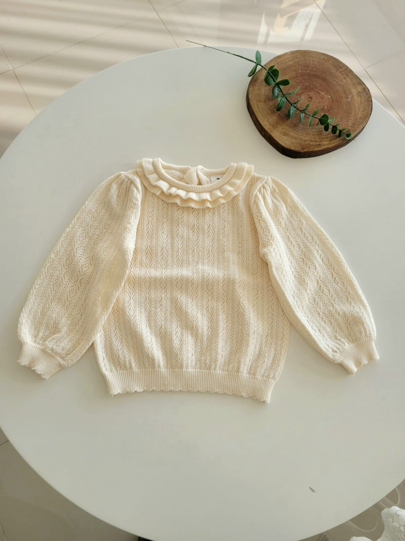 Hanacoco - Korean Children Fashion - #designkidswear - Frill Eyelet Knit Tee