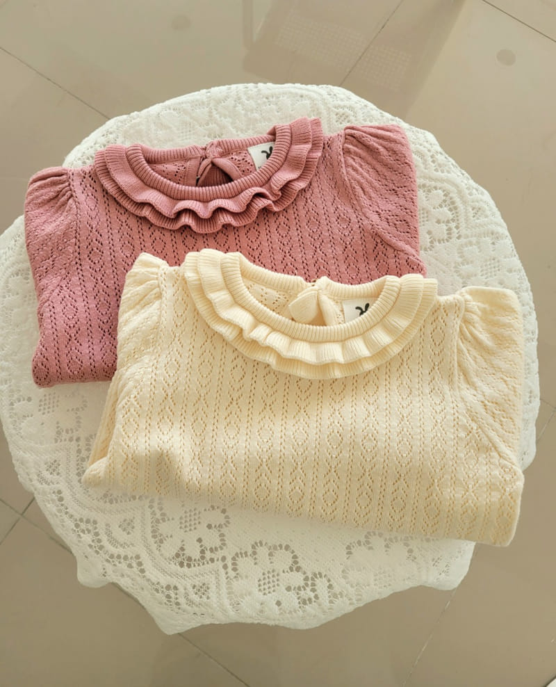 Hanacoco - Korean Children Fashion - #kidsstore - Frill Eyelet Knit Tee - 5