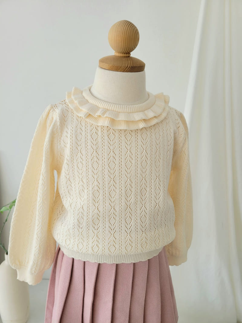 Hanacoco - Korean Children Fashion - #kidzfashiontrend - Frill Eyelet Knit Tee - 6