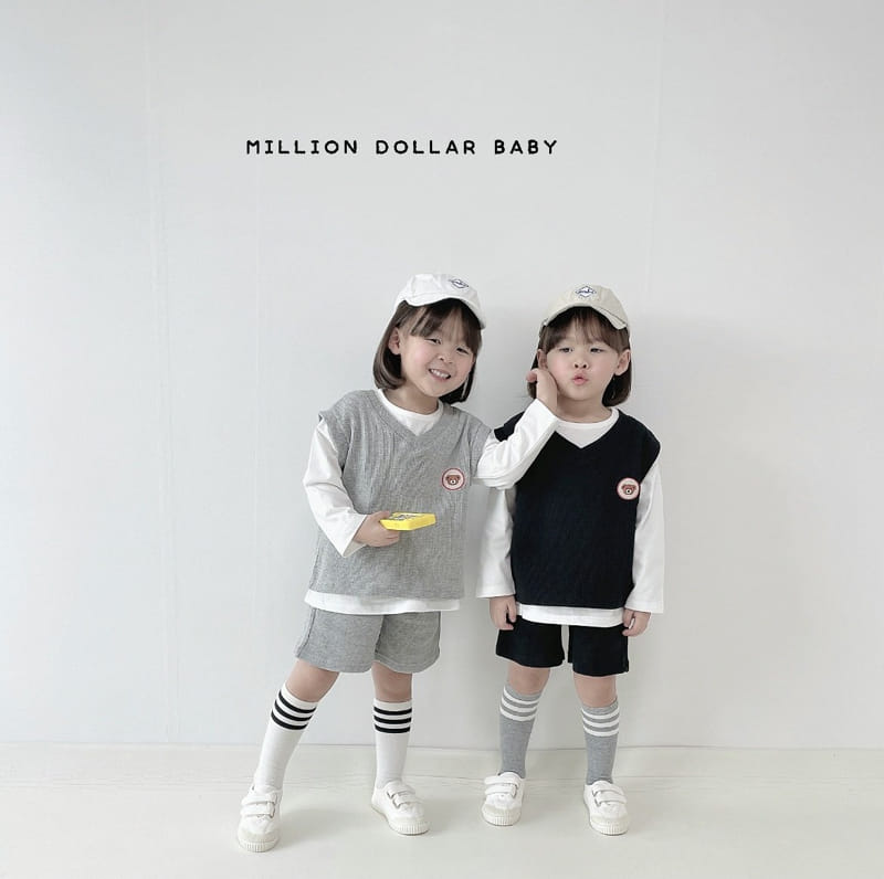 Million Dollar Baby - Korean Children Fashion - #Kfashion4kids - Bear Waffle Top Bottom Inner Set