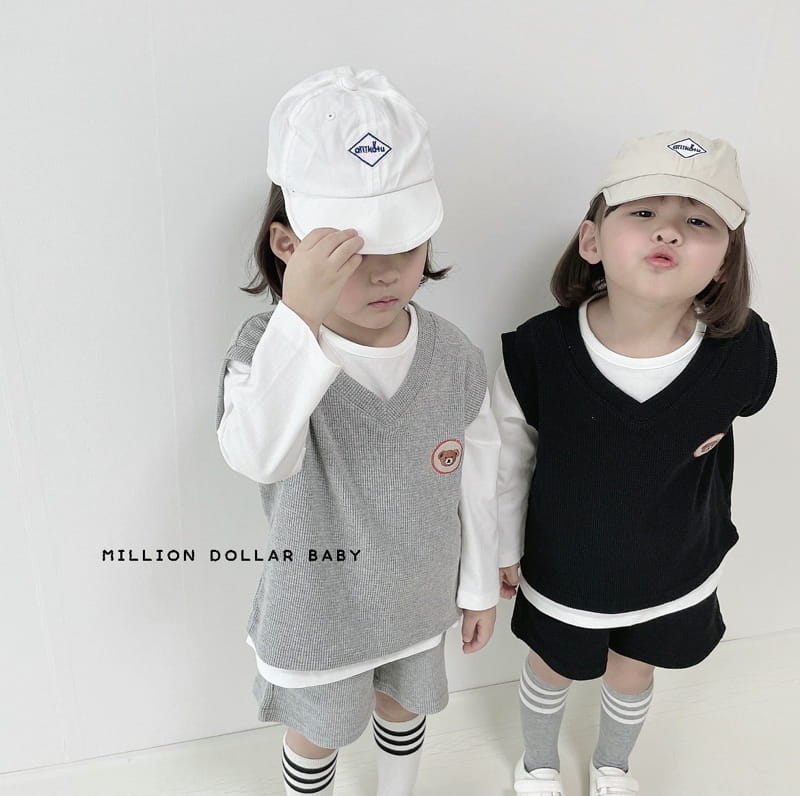 Million Dollar Baby - Korean Children Fashion - #childofig - Bear Waffle Top Bottom Inner Set - 9