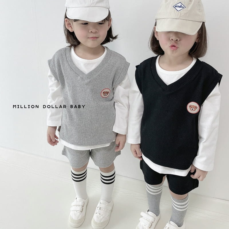 Million Dollar Baby - Korean Children Fashion - #childrensboutique - Bear Waffle Top Bottom Inner Set - 10