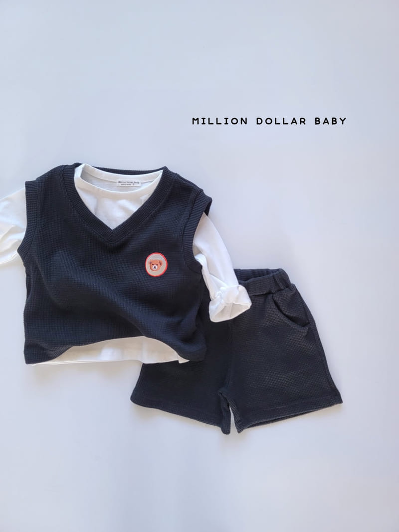 Million Dollar Baby - Korean Children Fashion - #discoveringself - Bear Waffle Top Bottom Inner Set - 12