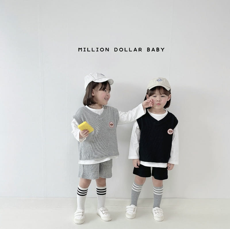 Million Dollar Baby - Korean Children Fashion - #littlefashionista - Bear Waffle Top Bottom Inner Set - 2