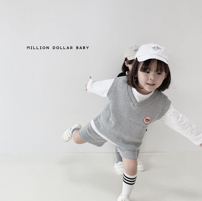 Million Dollar Baby - Korean Children Fashion - #magicofchildhood - Bear Waffle Top Bottom Inner Set - 4