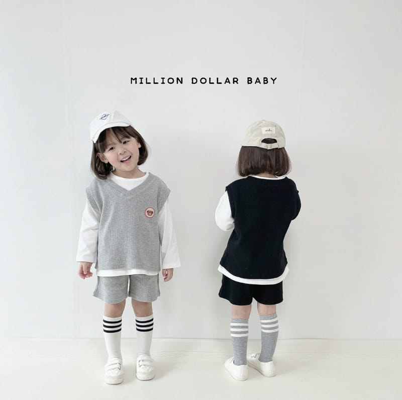 Million Dollar Baby - Korean Children Fashion - #stylishchildhood - Bear Waffle Top Bottom Inner Set - 8