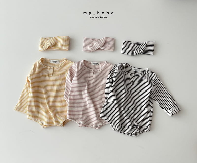 My Bebe - Korean Baby Fashion - #babylifestyle - Sticky Bodysuit with Hairband - 2