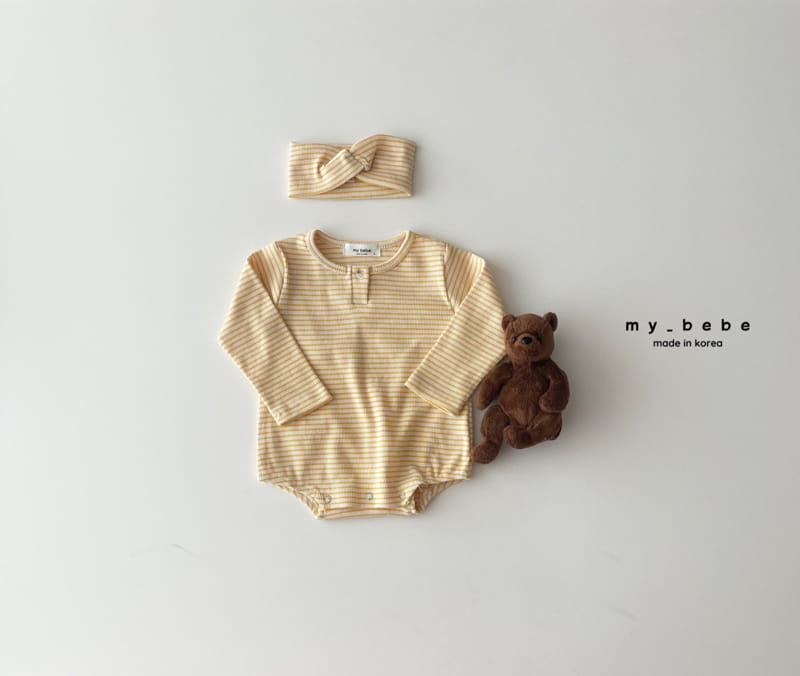 My Bebe - Korean Baby Fashion - #babyoutfit - Sticky Bodysuit with Hairband - 5