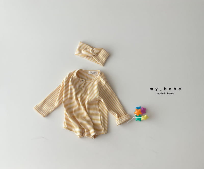 My Bebe - Korean Baby Fashion - #babyoutfit - Sticky Bodysuit with Hairband - 6