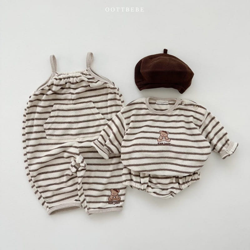 Oott Bebe - Korean Baby Fashion - #babyoutfit - Terry Stripes Top Bottom Set - 9