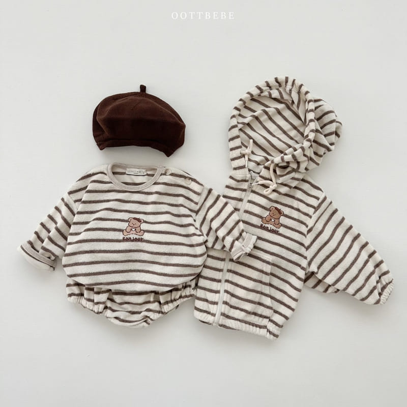 Oott Bebe - Korean Baby Fashion - #onlinebabyboutique - Terry Stripes Top Bottom Set - 11