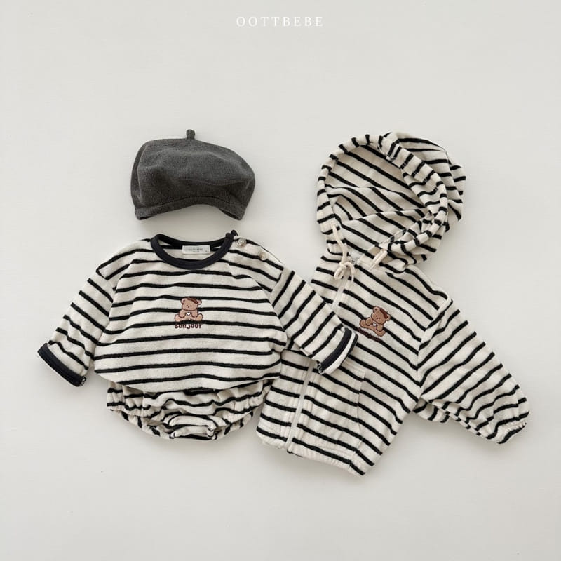 Oott Bebe - Korean Baby Fashion - #onlinebabyshop - Terry Stripes Top Bottom Set - 12