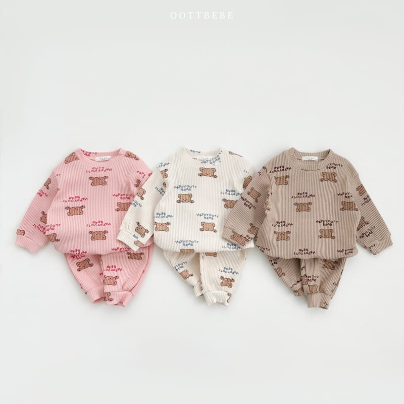 Oott Bebe - Korean Children Fashion - #prettylittlegirls - Happy Waffle Top Bottom Set