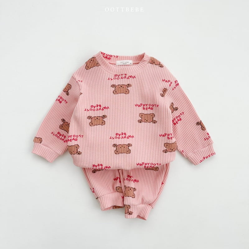 Oott Bebe - Korean Children Fashion - #toddlerclothing - Happy Waffle Top Bottom Set - 4