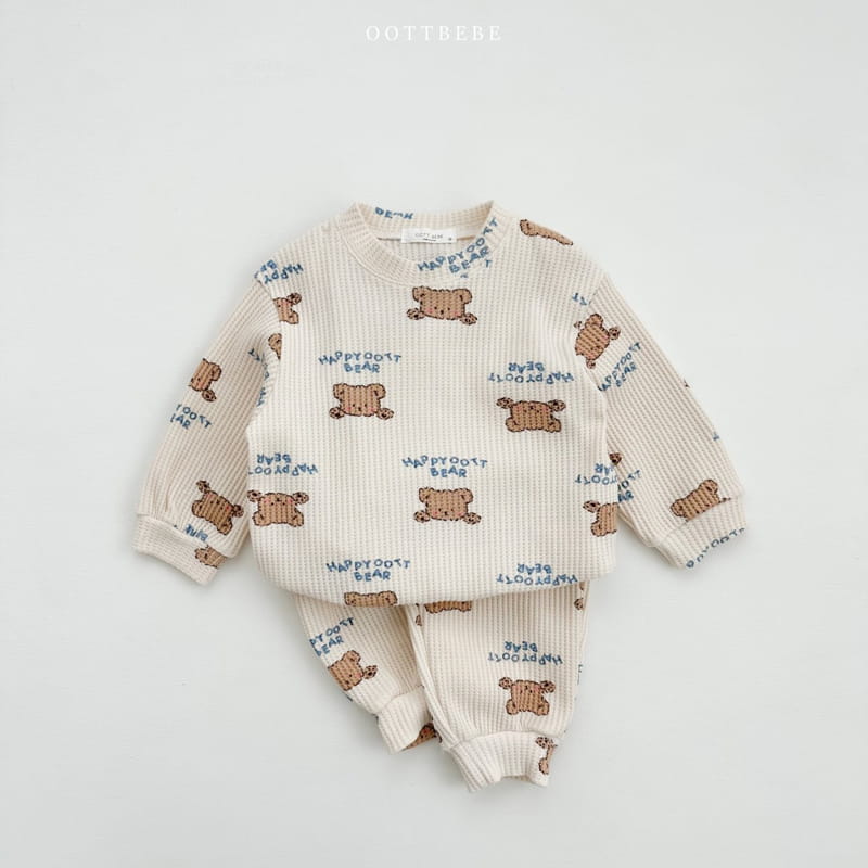 Oott Bebe - Korean Children Fashion - #todddlerfashion - Happy Waffle Top Bottom Set - 2