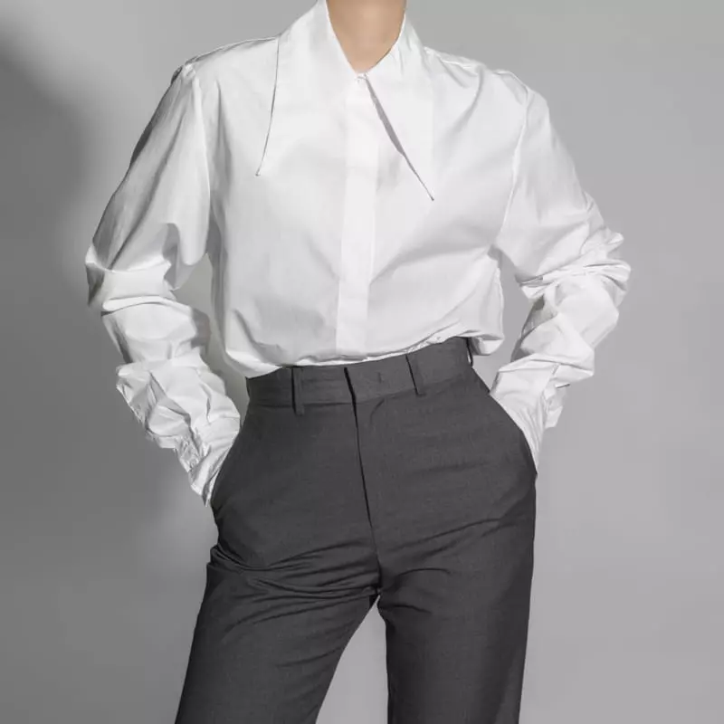 Paper Moon - Korean Women Fashion - #momslook - Point Collar Slim Shirt - 9