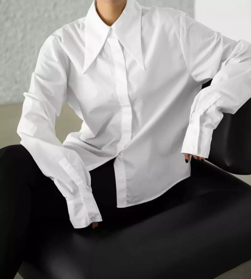 Paper Moon - Korean Women Fashion - #restrostyle - Point Collar Slim Shirt - 2