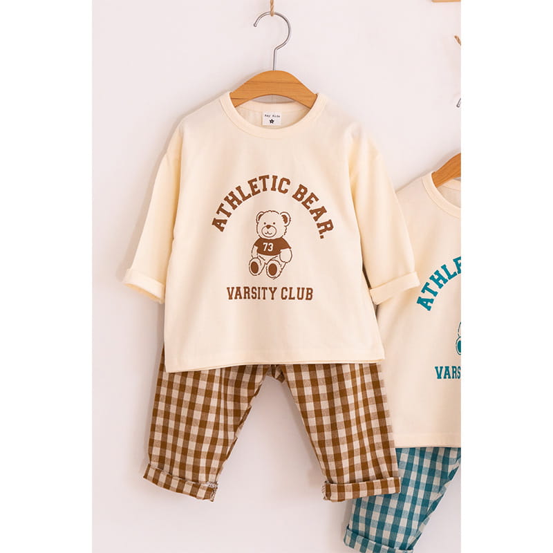 Raykids - Korean Children Fashion - #kidzfashiontrend - Bear Check Top Bottom Set - 2