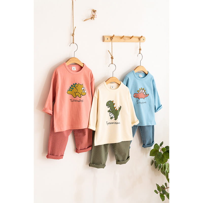 Raykids - Korean Children Fashion - #kidzfashiontrend - Three Dino Top Bottom Set