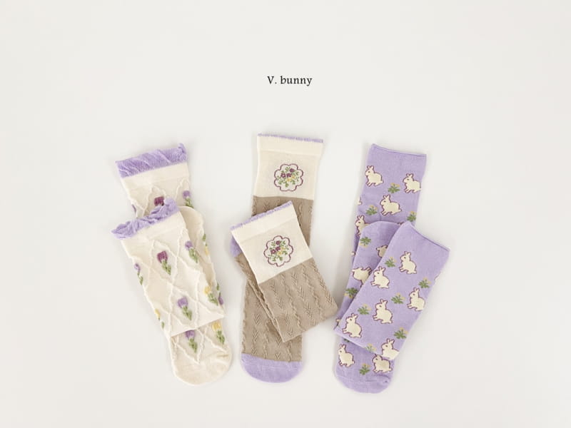 V Bunny - Korean Children Fashion - #childofig - Purple Socks Set - 8