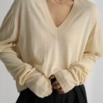 Wool Silk Deep V Neck Long Sleeved Knit Tee