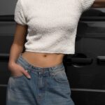 Fuzzy Hair Cropped Knit Top