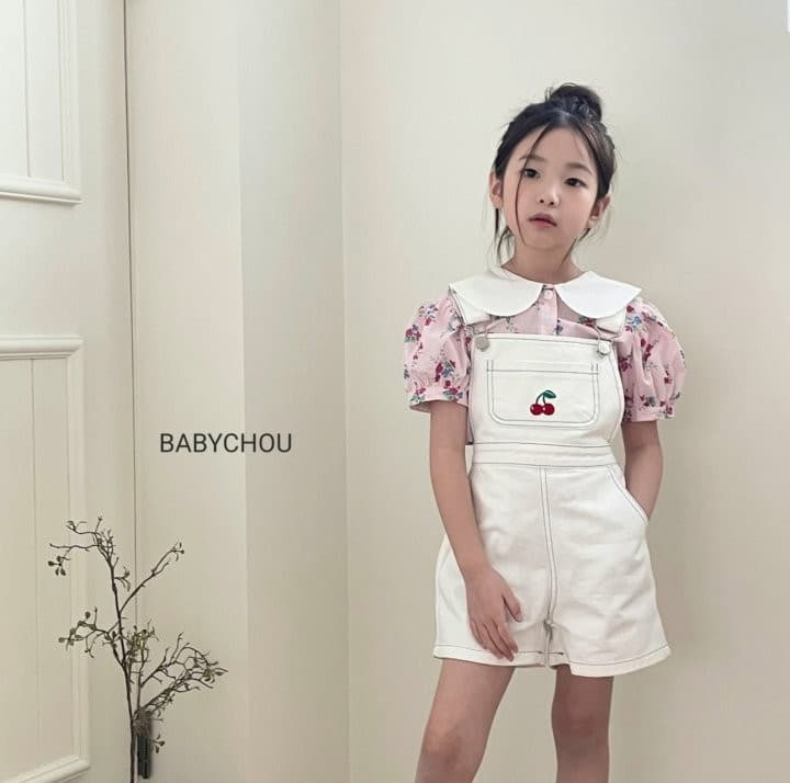 Babychou - Korean Children Fashion - #prettylittlegirls - Cherry Dungarees Pants - 4