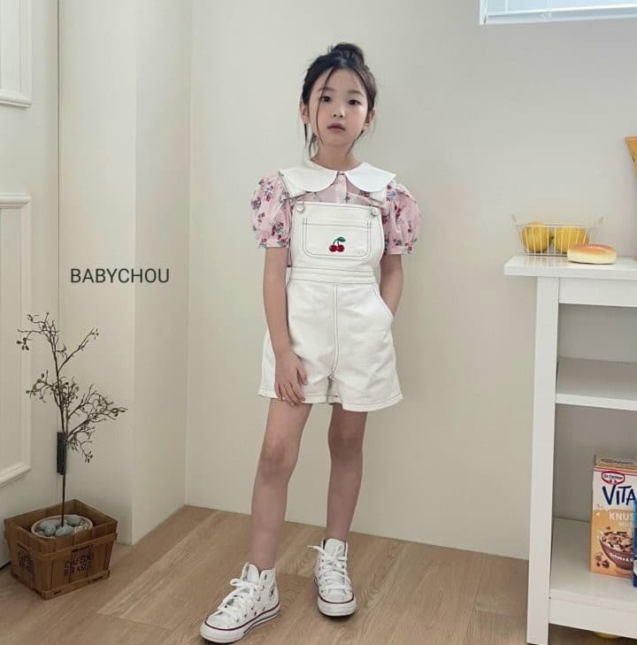 Babychou - Korean Children Fashion - #fashionkids - Cherry Dungarees Pants - 9