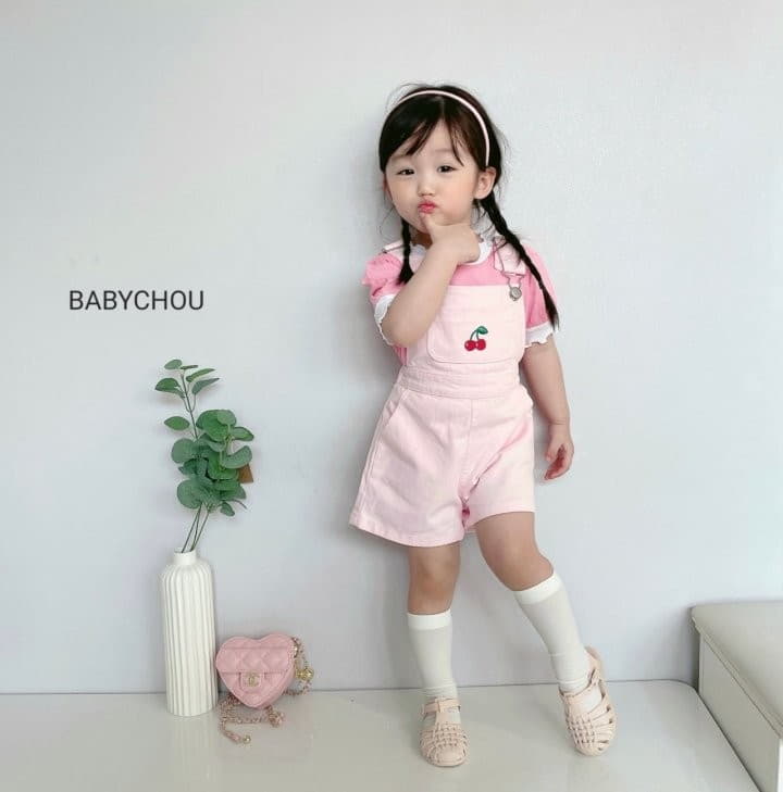 Babychou - Korean Children Fashion - #kidsshorts - Cherry Dungarees Pants - 10