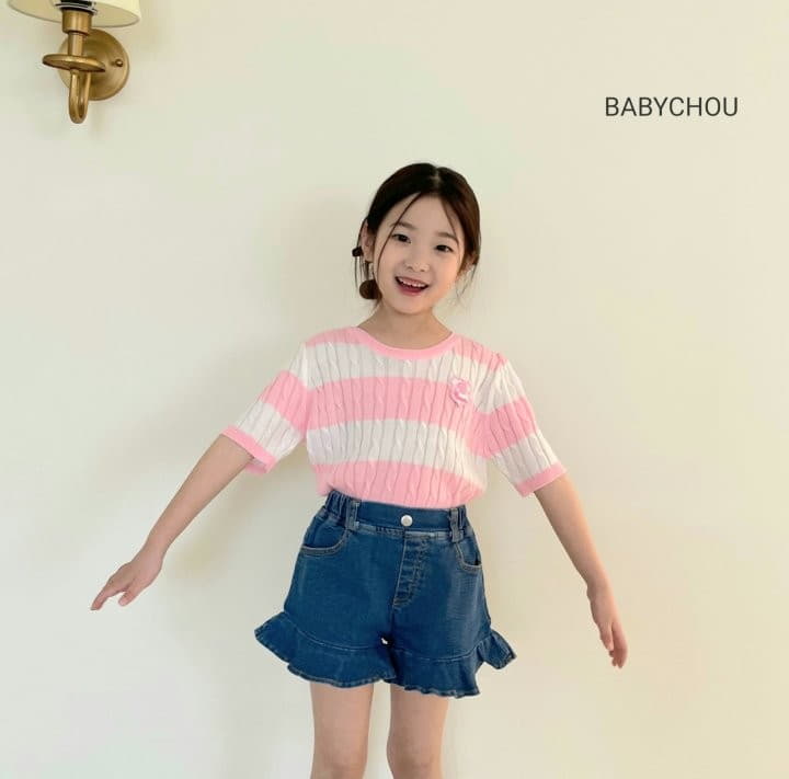 Babychou - Korean Children Fashion - #kidsshorts - Summer Cable Tee - 3