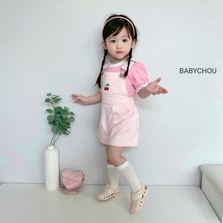 Babychou - Korean Children Fashion - #kidsstore - Cherry Dungarees Pants - 11