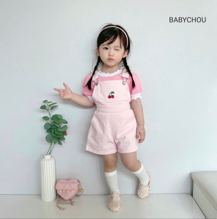 Babychou - Korean Children Fashion - #kidzfashiontrend - Cherry Dungarees Pants - 12