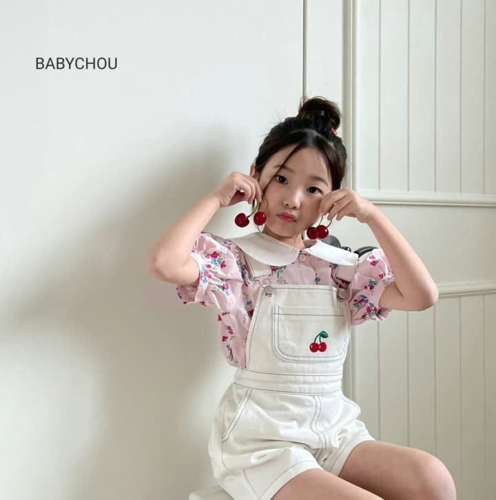 Babychou - Korean Children Fashion - #prettylittlegirls - Cherry Dungarees Pants - 3