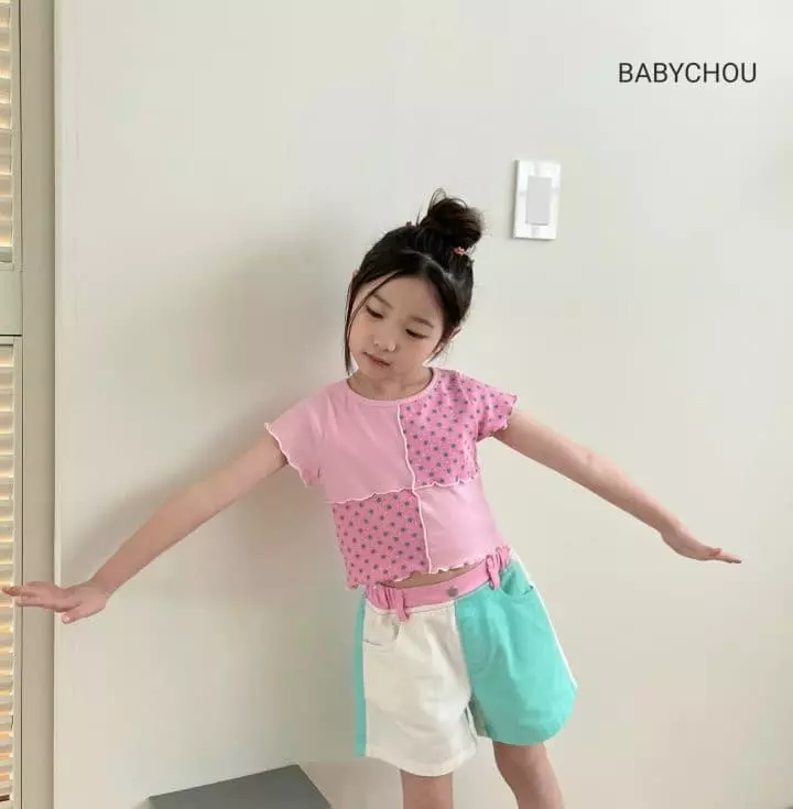 Babychou - Korean Children Fashion - #todddlerfashion - Block Crop Tee - 6