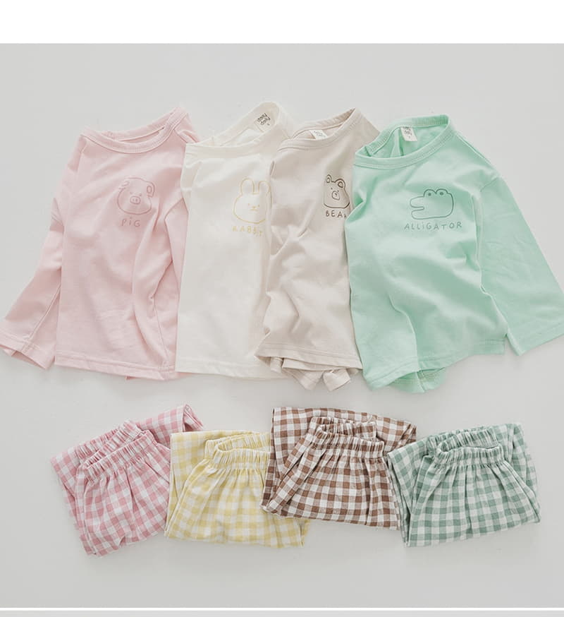 Daily Daily - Korean Children Fashion - #fashionkids - Animal Check Top Bottom Set - 3