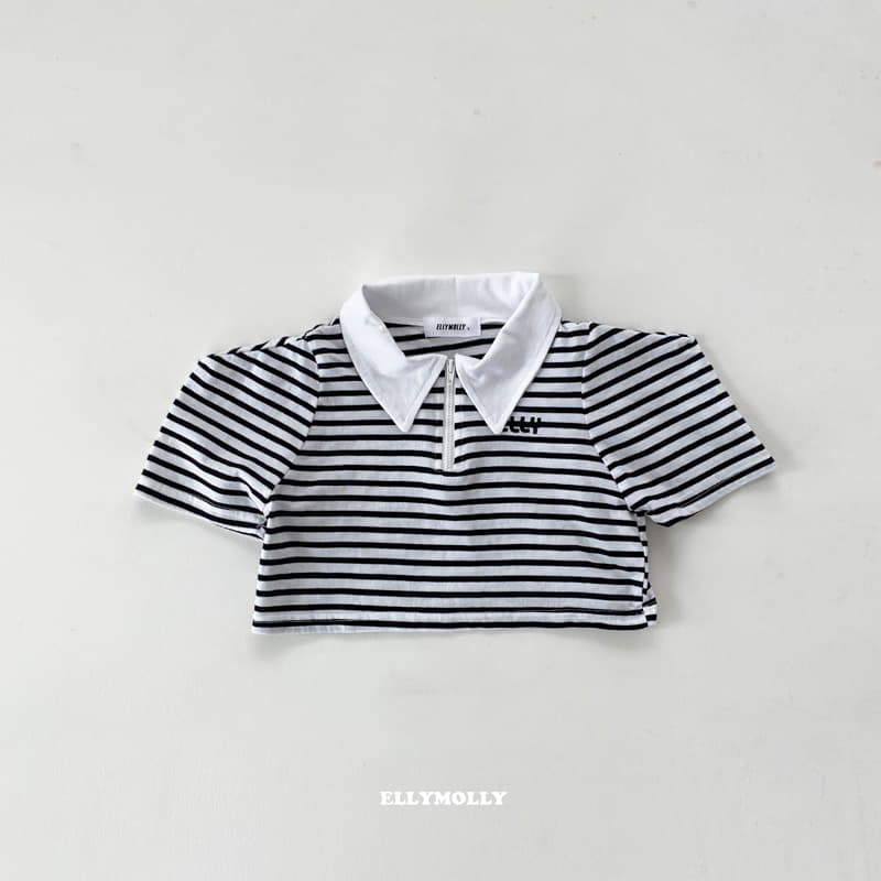 Ellymolly - Korean Children Fashion - #Kfashion4kids - Stripes Collar Crop Tee