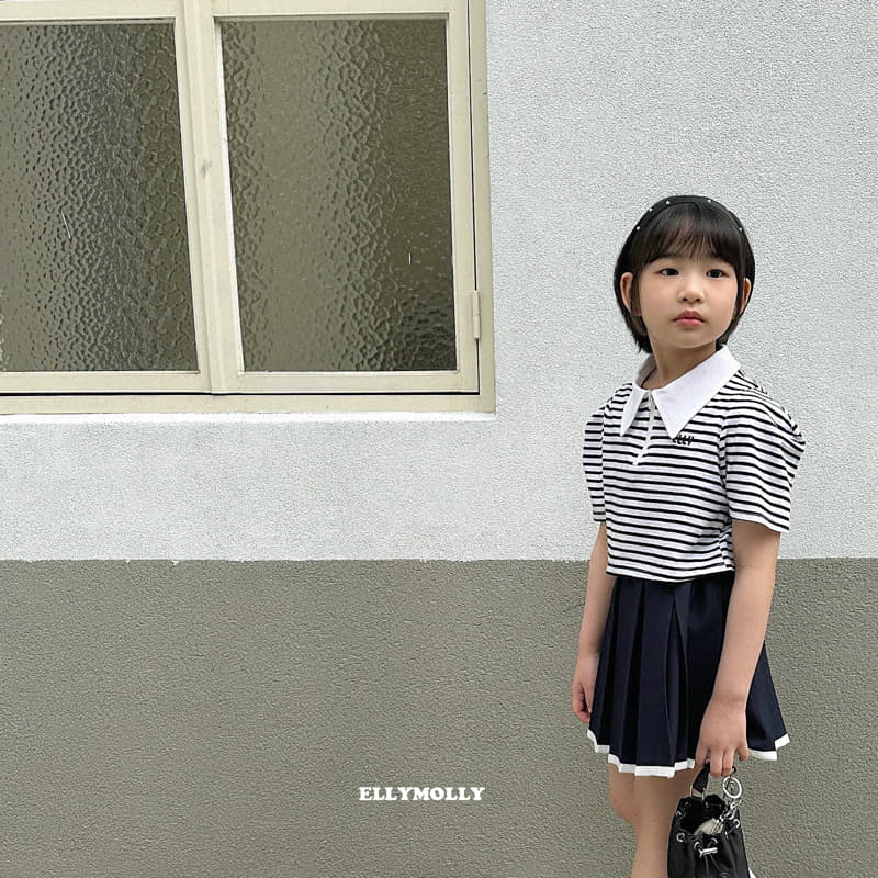 Ellymolly - Korean Children Fashion - #childrensboutique - Stripes Collar Crop Tee - 10