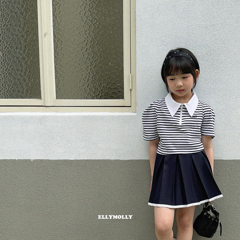 Ellymolly - Korean Children Fashion - #designkidswear - Stripes Collar Crop Tee - 11