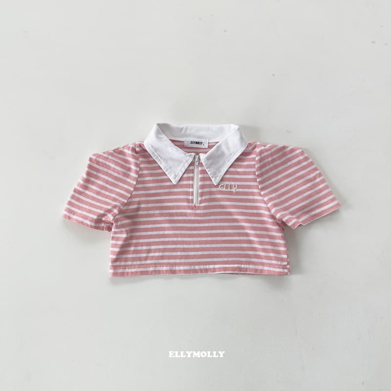 Ellymolly - Korean Children Fashion - #littlefashionista - Stripes Collar Crop Tee - 2