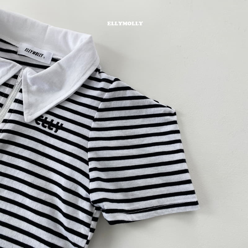 Ellymolly - Korean Children Fashion - #magicofchildhood - Stripes Collar Crop Tee - 3