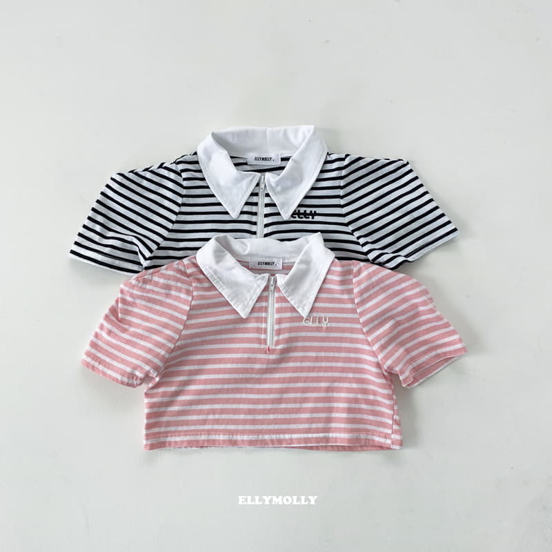 Ellymolly - Korean Children Fashion - #prettylittlegirls - Stripes Collar Crop Tee - 5