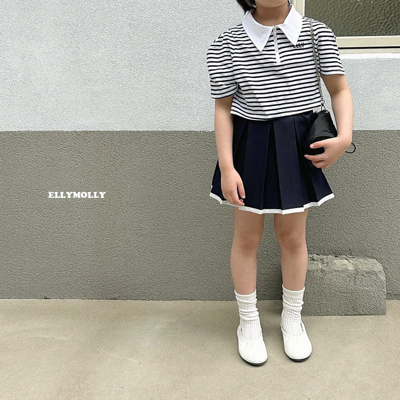 Ellymolly - Korean Children Fashion - #stylishchildhood - Stripes Collar Crop Tee - 8