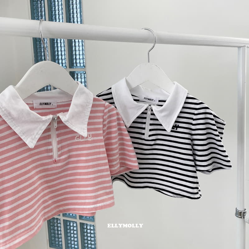 Ellymolly - Korean Children Fashion - #todddlerfashion - Stripes Collar Crop Tee - 6