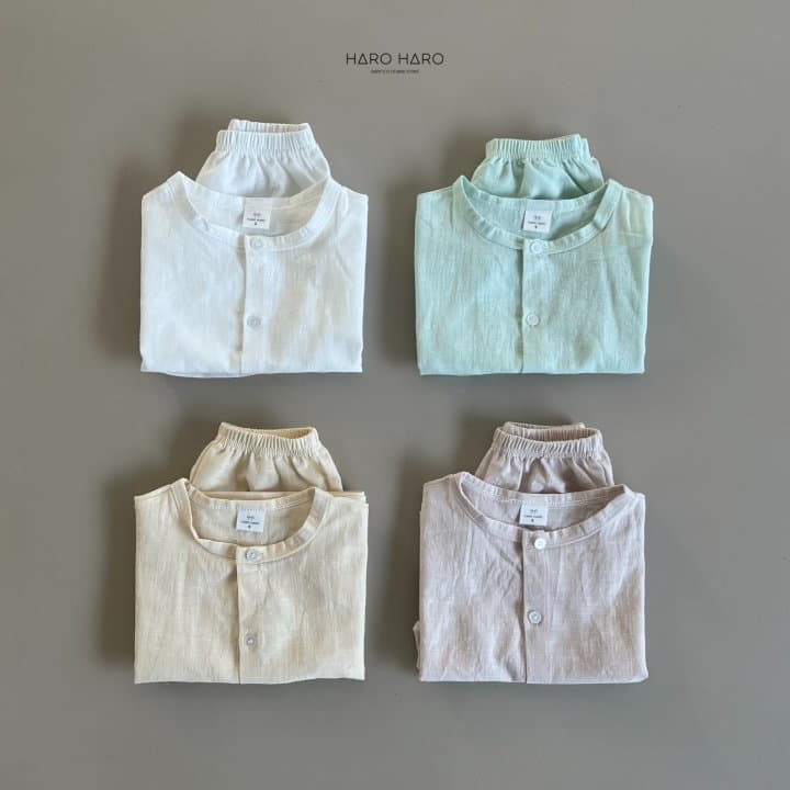 Haro Haro - Korean Children Fashion - #toddlerclothing - Linen Top Bottom Set - 3