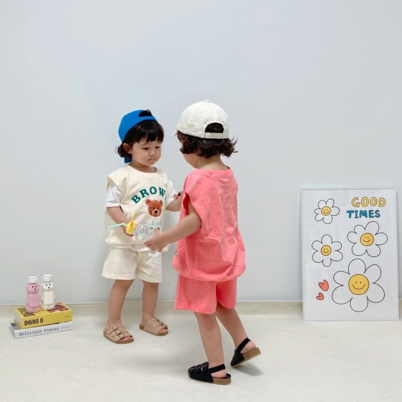 Little Rabbit - Korean Children Fashion - #todddlerfashion - Bear Top Bottom Set - 6