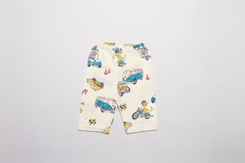 Mellis - Korean Children Fashion - #toddlerclothing - Dino And Car Capri Jacquard - 2