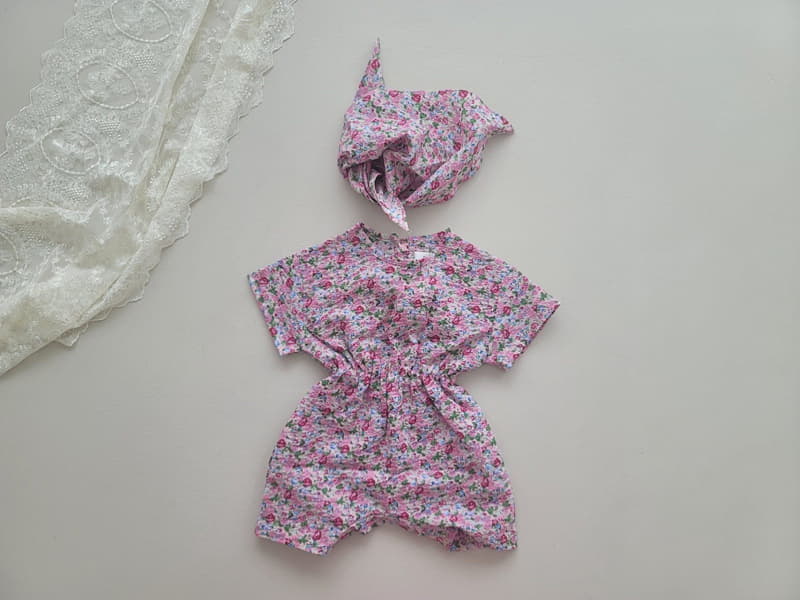 Moran - Korean Children Fashion - #childrensboutique - Flower Bodysuit with Scarf