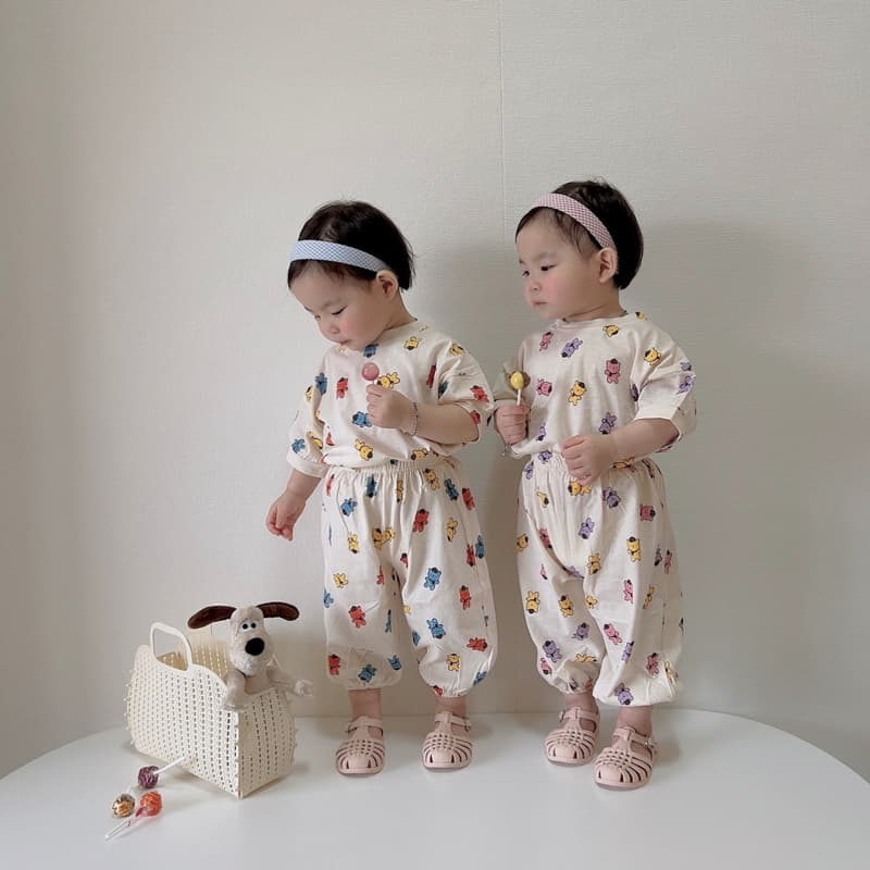 Moran - Korean Children Fashion - #littlefashionista - Summer Hat Bear Top Bottom Set - 4